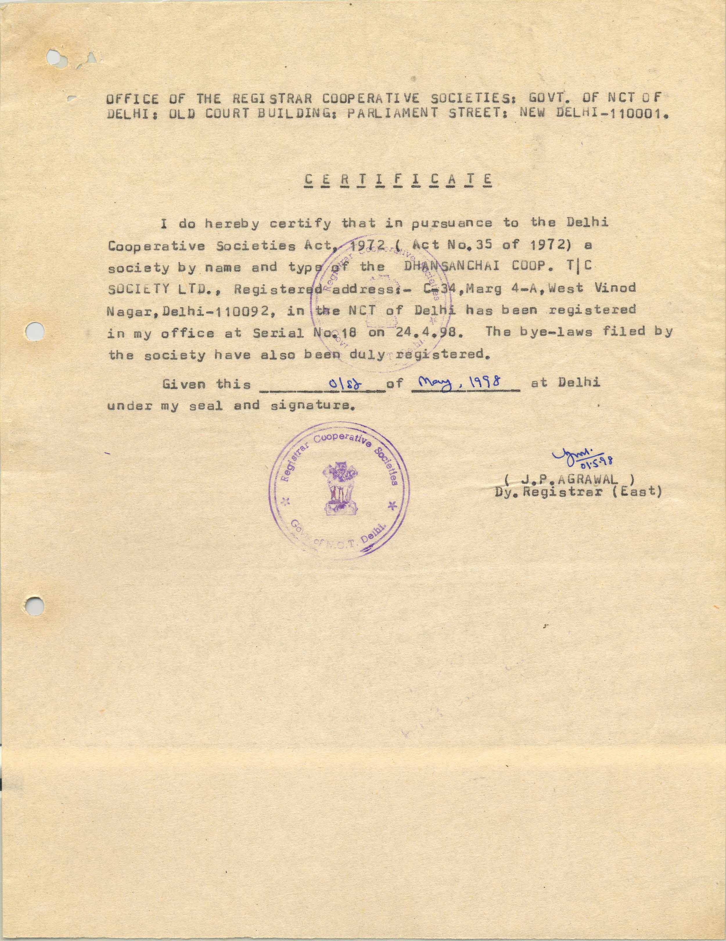 Registration Certificate